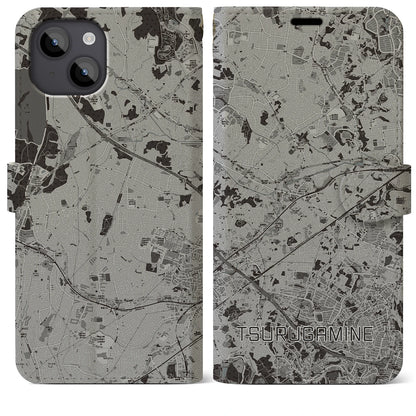 【鶴ヶ峰（神奈川県）】地図柄iPhoneケース（手帳タイプ）モノトーン・iPhone 14 Plus 用