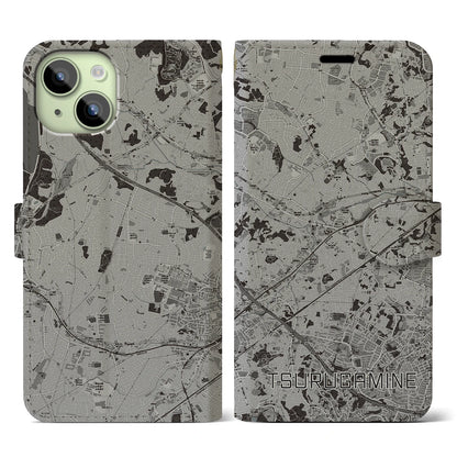 【鶴ヶ峰（神奈川県）】地図柄iPhoneケース（手帳タイプ）モノトーン・iPhone 15 用