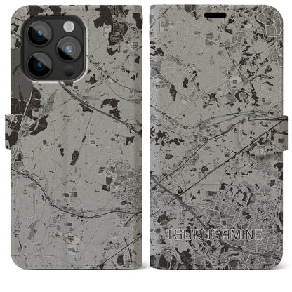 【鶴ヶ峰（神奈川県）】地図柄iPhoneケース（手帳タイプ）モノトーン・iPhone 15 Pro Max 用