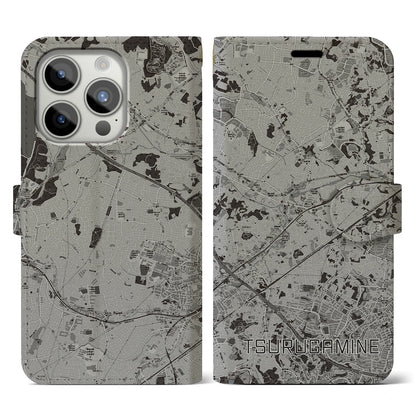 【鶴ヶ峰（神奈川県）】地図柄iPhoneケース（手帳タイプ）モノトーン・iPhone 15 Pro 用