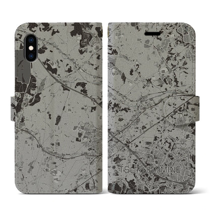 【鶴ヶ峰（神奈川県）】地図柄iPhoneケース（手帳タイプ）モノトーン・iPhone XS / X 用