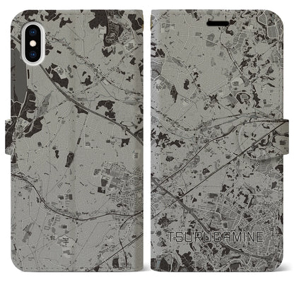 【鶴ヶ峰（神奈川県）】地図柄iPhoneケース（手帳タイプ）モノトーン・iPhone XS Max 用