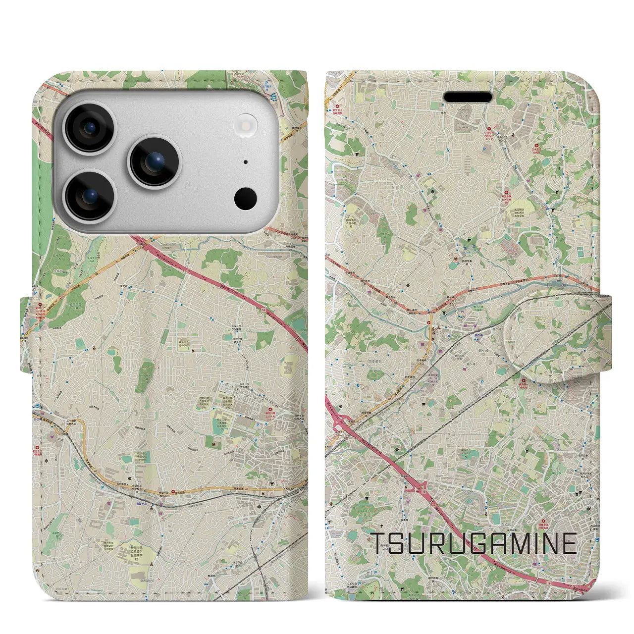 【鶴ヶ峰（神奈川県）】地図柄iPhoneケース（手帳タイプ）