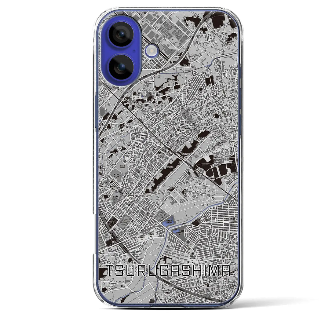 【鶴ヶ島(埼玉県)】地図柄iPhoneケース(クリアタイプ)モノトーン・iPhone 16 Pro Max 用