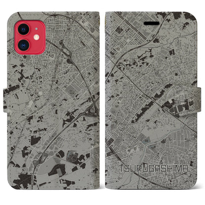 【鶴ヶ島（埼玉県）】地図柄iPhoneケース（手帳タイプ）モノトーン・iPhone 11 用