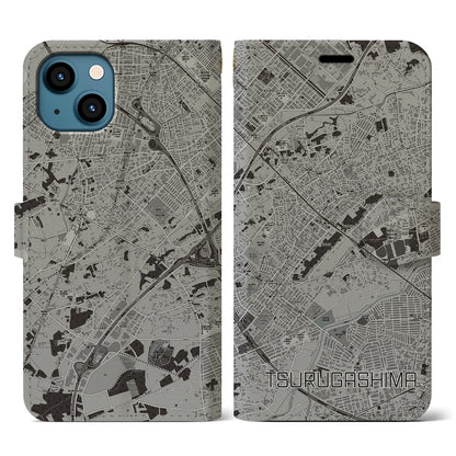 【鶴ヶ島（埼玉県）】地図柄iPhoneケース（手帳タイプ）モノトーン・iPhone 13 用