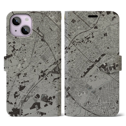 【鶴ヶ島（埼玉県）】地図柄iPhoneケース（手帳タイプ）モノトーン・iPhone 14 用