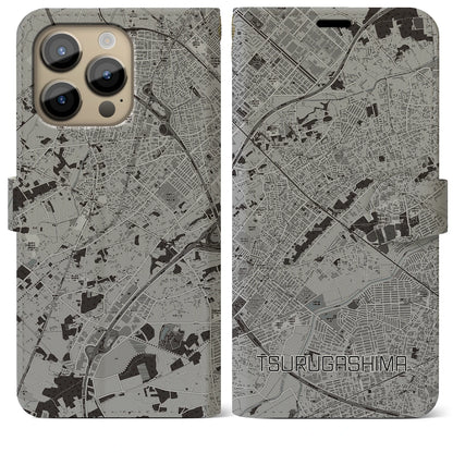 【鶴ヶ島（埼玉県）】地図柄iPhoneケース（手帳タイプ）モノトーン・iPhone 14 Pro Max 用