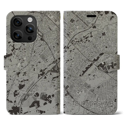 【鶴ヶ島（埼玉県）】地図柄iPhoneケース（手帳タイプ）モノトーン・iPhone 16 用