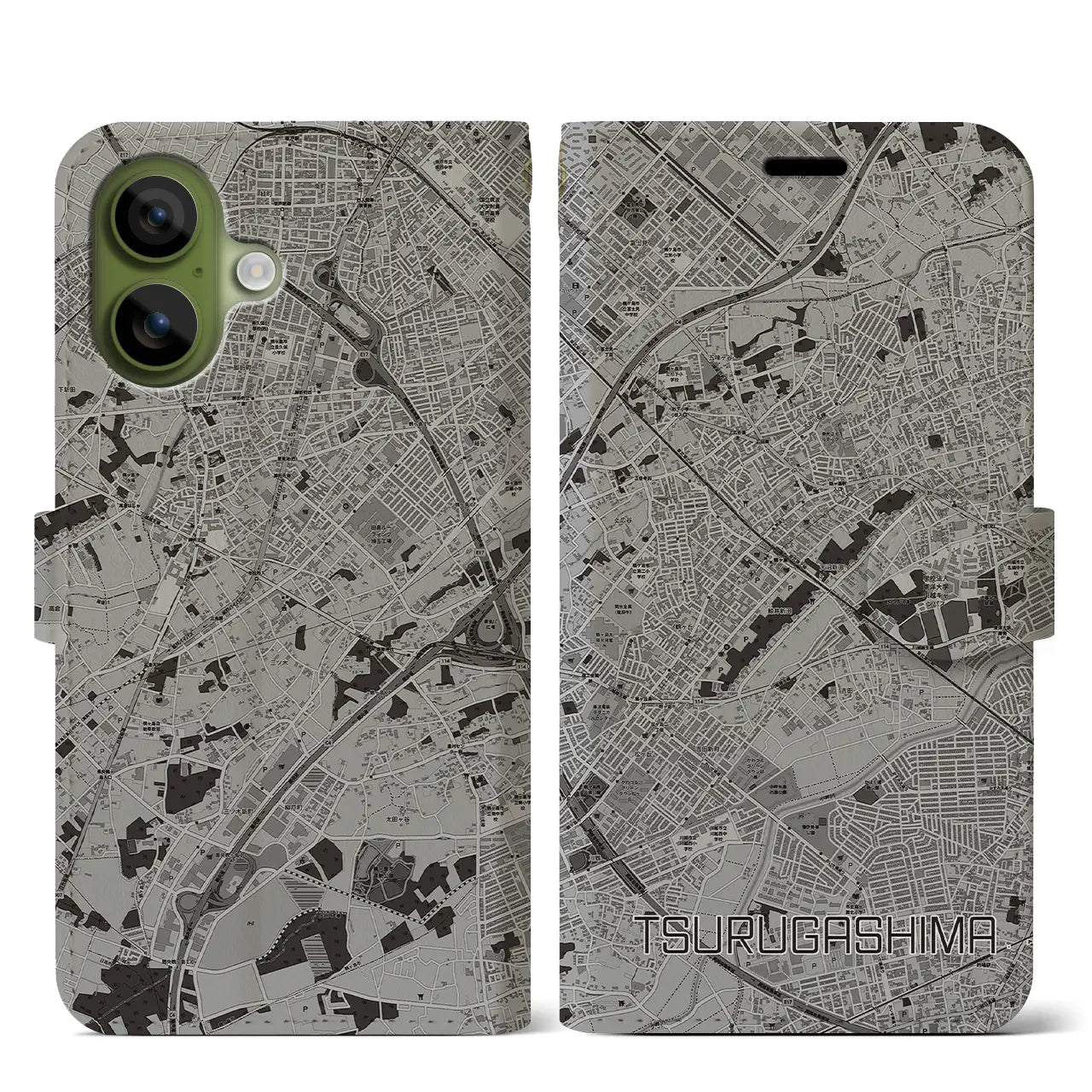 【鶴ヶ島（埼玉県）】地図柄iPhoneケース（手帳タイプ）