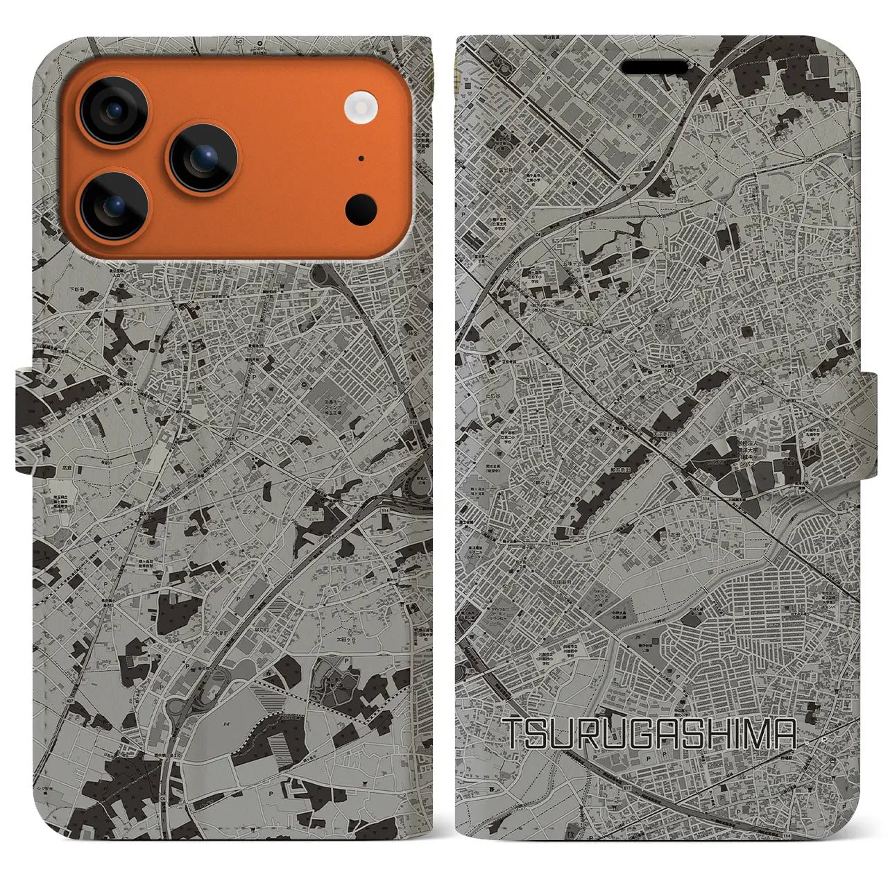 【鶴ヶ島（埼玉県）】地図柄iPhoneケース（手帳タイプ）