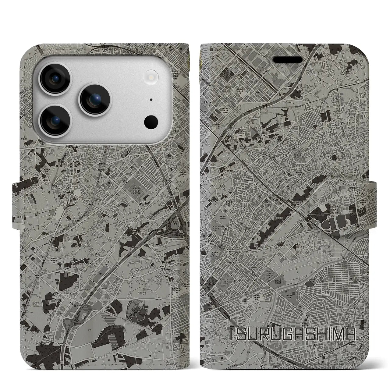 【鶴ヶ島（埼玉県）】地図柄iPhoneケース（手帳タイプ）