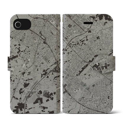 【鶴ヶ島（埼玉県）】地図柄iPhoneケース（手帳タイプ）モノトーン・iPhone SE（第3 / 第2世代） / 8 / 7 / 6s / 6 用