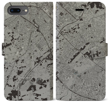 【鶴ヶ島（埼玉県）】地図柄iPhoneケース（手帳タイプ）モノトーン・iPhone 8Plus /7Plus / 6sPlus / 6Plus 用