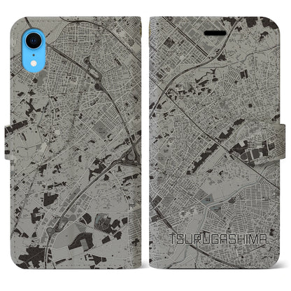 【鶴ヶ島（埼玉県）】地図柄iPhoneケース（手帳タイプ）モノトーン・iPhone XR 用