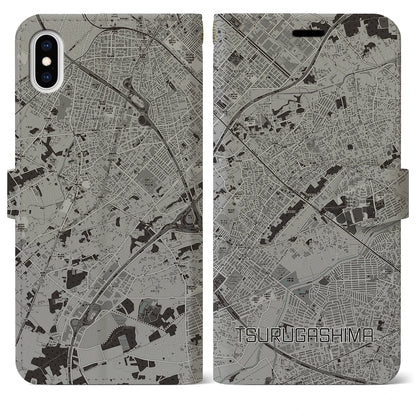 【鶴ヶ島（埼玉県）】地図柄iPhoneケース（手帳タイプ）モノトーン・iPhone XS Max 用