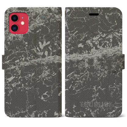 【つるぎ（徳島県）】地図柄iPhoneケース（手帳タイプ）モノトーン・iPhone 11 用
