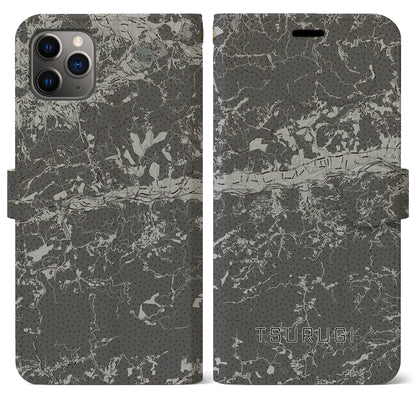【つるぎ（徳島県）】地図柄iPhoneケース（手帳タイプ）モノトーン・iPhone 11 Pro Max 用