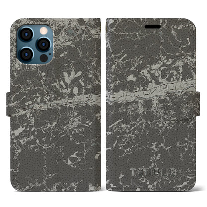 【つるぎ（徳島県）】地図柄iPhoneケース（手帳タイプ）モノトーン・iPhone 12 / 12 Pro 用