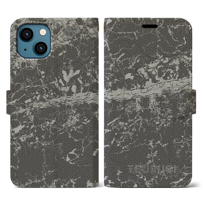 【つるぎ（徳島県）】地図柄iPhoneケース（手帳タイプ）モノトーン・iPhone 13 用