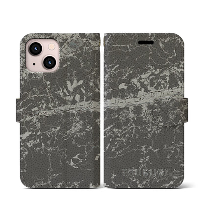 【つるぎ（徳島県）】地図柄iPhoneケース（手帳タイプ）モノトーン・iPhone 13 mini 用