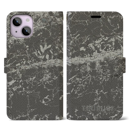 【つるぎ（徳島県）】地図柄iPhoneケース（手帳タイプ）モノトーン・iPhone 14 用