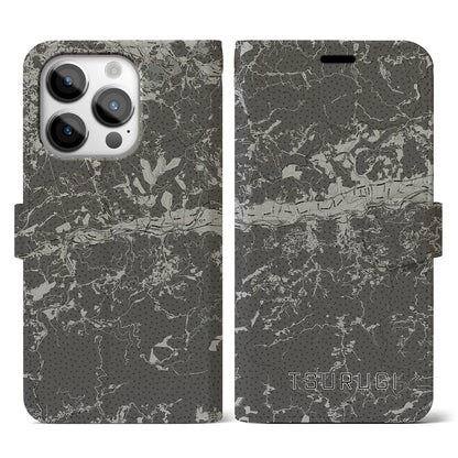 【つるぎ（徳島県）】地図柄iPhoneケース（手帳タイプ）モノトーン・iPhone 14 Pro 用