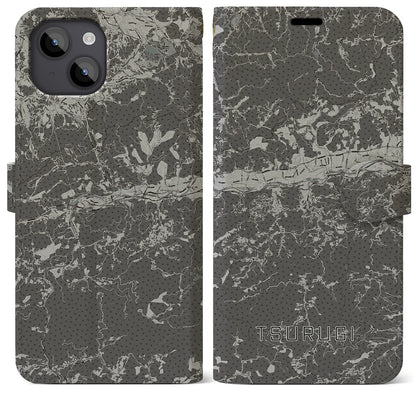 【つるぎ（徳島県）】地図柄iPhoneケース（手帳タイプ）モノトーン・iPhone 14 Plus 用