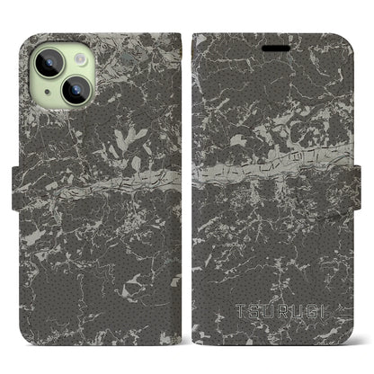 【つるぎ（徳島県）】地図柄iPhoneケース（手帳タイプ）モノトーン・iPhone 15 用