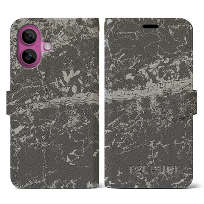 【つるぎ（徳島県）】地図柄iPhoneケース（手帳タイプ）モノトーン・iPhone 16 Pro 用