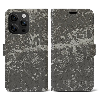 【つるぎ（徳島県）】地図柄iPhoneケース（手帳タイプ）モノトーン・iPhone 16 用