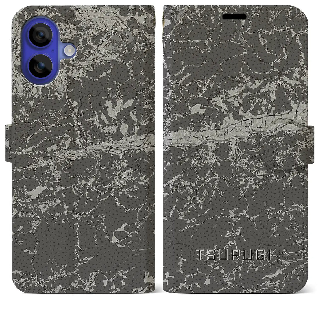 【つるぎ(徳島県)】地図柄iPhoneケース(手帳タイプ)モノトーン・iPhone 16 Pro Max 用