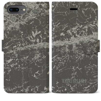 【つるぎ（徳島県）】地図柄iPhoneケース（手帳タイプ）モノトーン・iPhone 8Plus /7Plus / 6sPlus / 6Plus 用