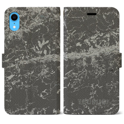 【つるぎ（徳島県）】地図柄iPhoneケース（手帳タイプ）モノトーン・iPhone XR 用