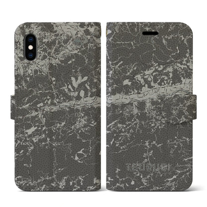 【つるぎ（徳島県）】地図柄iPhoneケース（手帳タイプ）モノトーン・iPhone XS / X 用