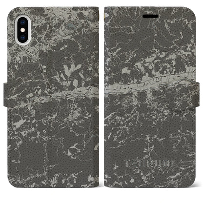 【つるぎ（徳島県）】地図柄iPhoneケース（手帳タイプ）モノトーン・iPhone XS Max 用