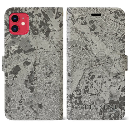 【鶴川（東京都）】地図柄iPhoneケース（手帳タイプ）モノトーン・iPhone 11 用