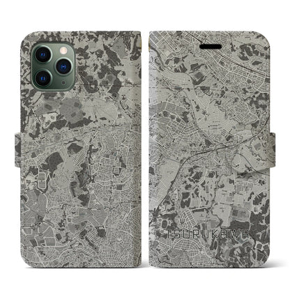 【鶴川（東京都）】地図柄iPhoneケース（手帳タイプ）モノトーン・iPhone 11 Pro 用