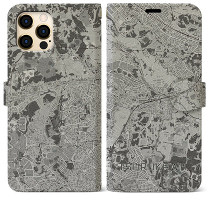 【鶴川（東京都）】地図柄iPhoneケース（手帳タイプ）モノトーン・iPhone 12 Pro Max 用