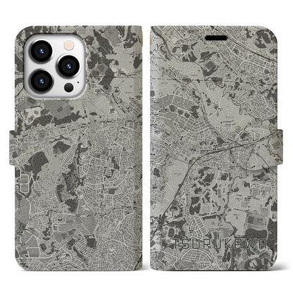 【鶴川（東京都）】地図柄iPhoneケース（手帳タイプ）モノトーン・iPhone 13 Pro 用