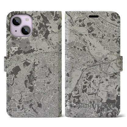 【鶴川（東京都）】地図柄iPhoneケース（手帳タイプ）モノトーン・iPhone 14 用