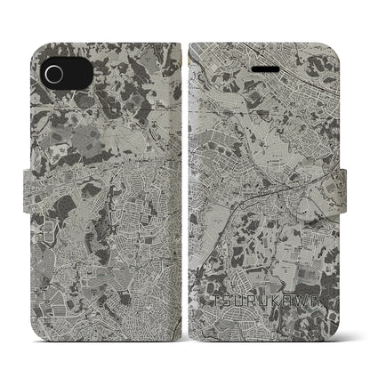 【鶴川（東京都）】地図柄iPhoneケース（手帳タイプ）モノトーン・iPhone SE（第3 / 第2世代） / 8 / 7 / 6s / 6 用