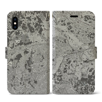 【鶴川（東京都）】地図柄iPhoneケース（手帳タイプ）モノトーン・iPhone XS / X 用