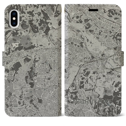 【鶴川（東京都）】地図柄iPhoneケース（手帳タイプ）モノトーン・iPhone XS Max 用