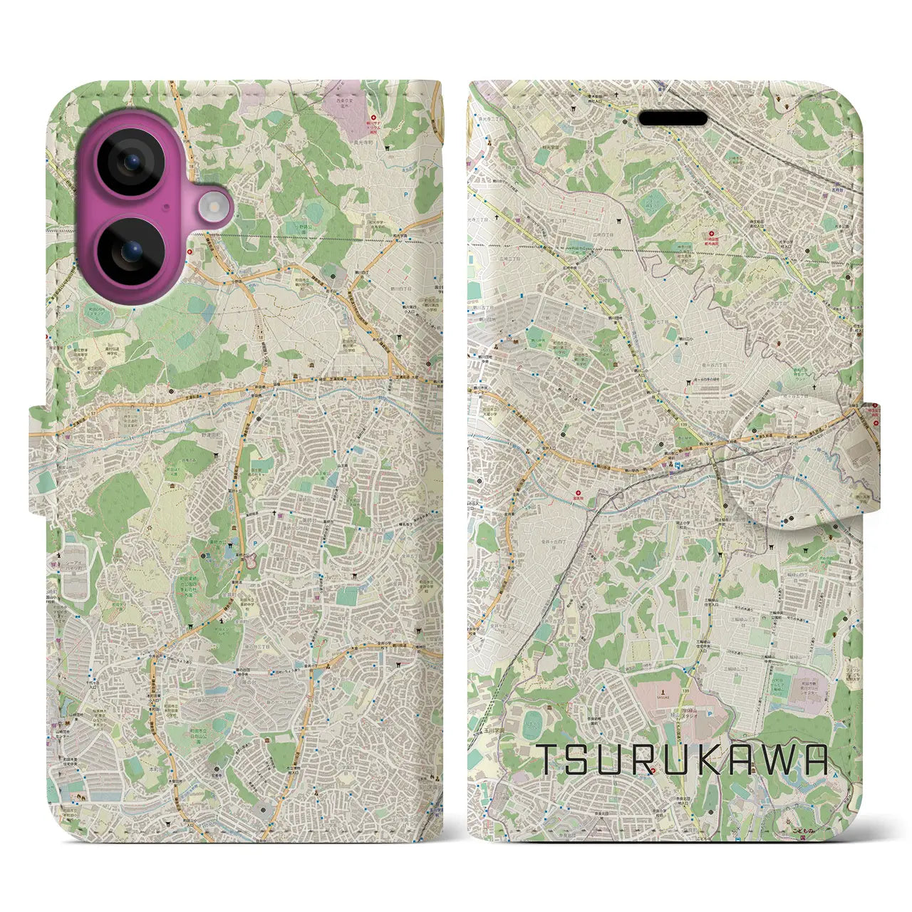 【鶴川（東京都）】地図柄iPhoneケース（手帳タイプ）ナチュラル・iPhone 16 Pro 用