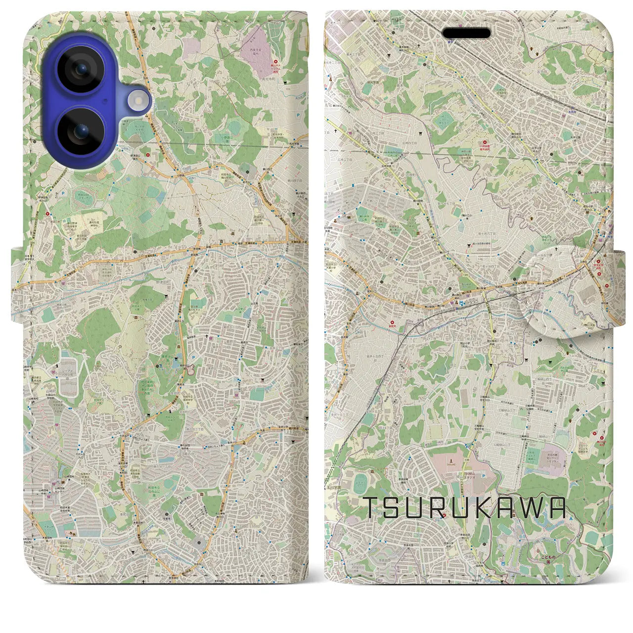 【鶴川（東京都）】地図柄iPhoneケース（手帳タイプ）ナチュラル・iPhone 16 Pro Max 用