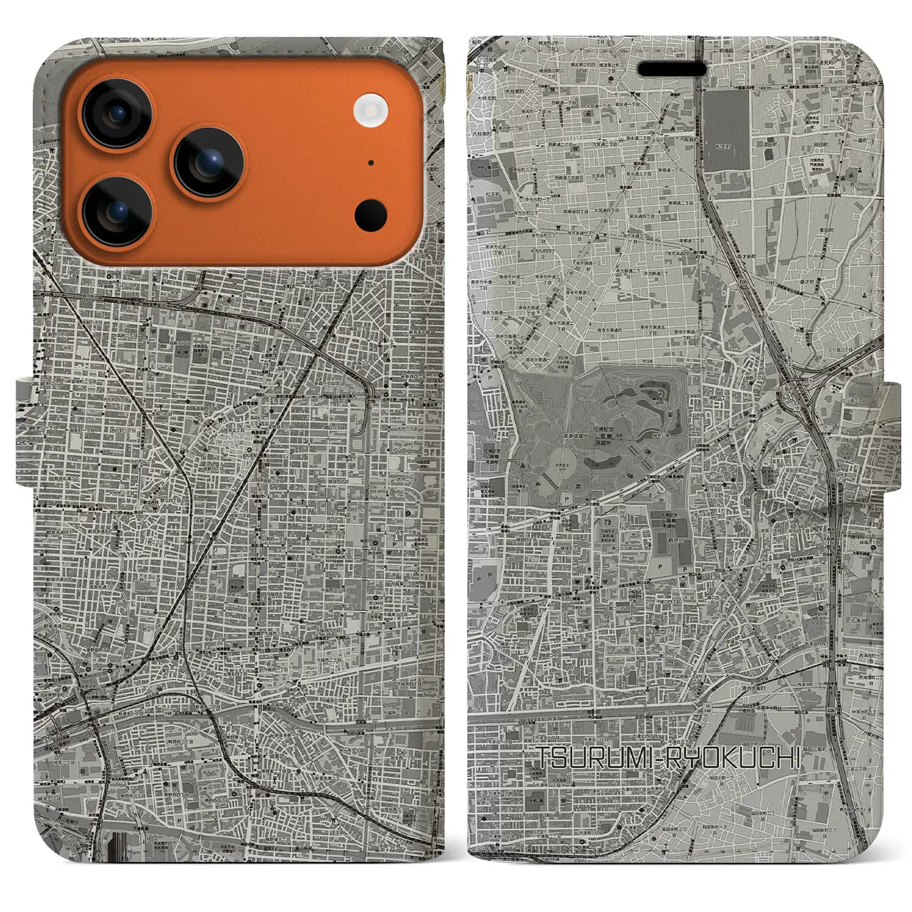 【鶴見緑地（大阪府）】地図柄iPhoneケース（手帳タイプ）