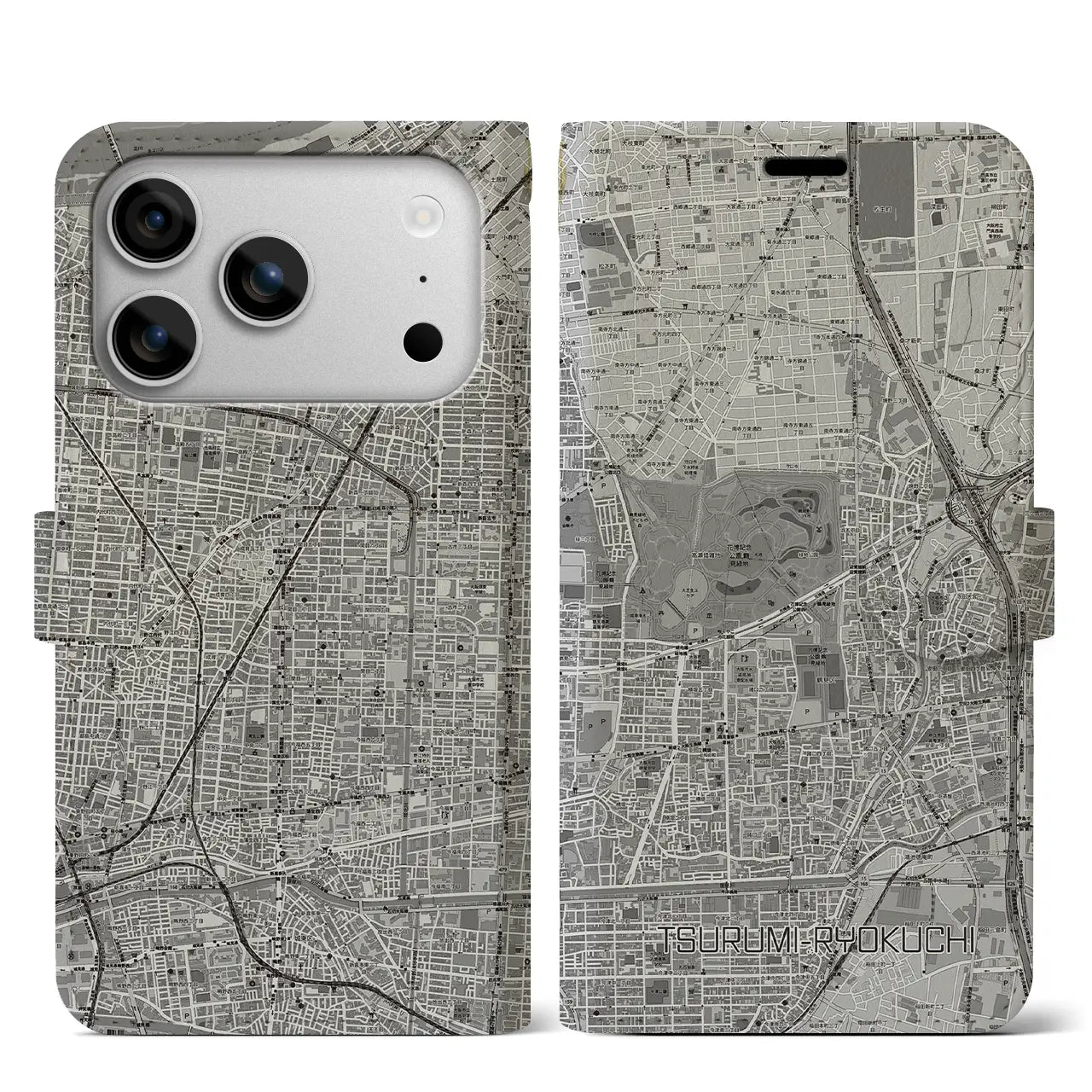 【鶴見緑地（大阪府）】地図柄iPhoneケース（手帳タイプ）