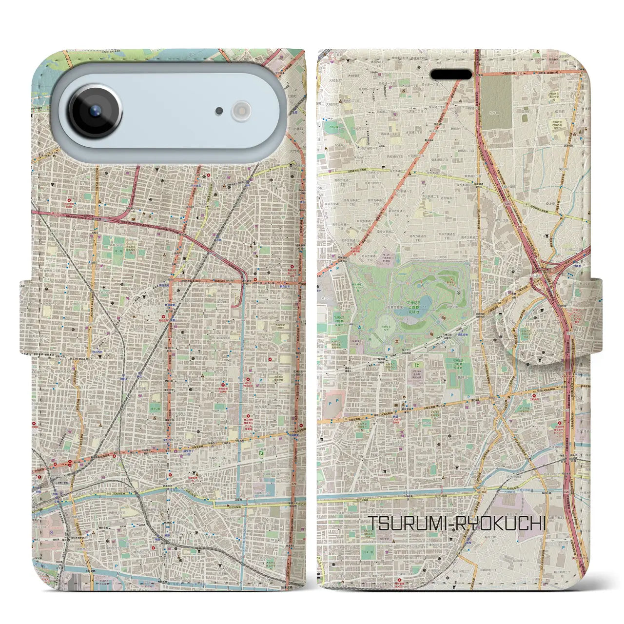 【鶴見緑地（大阪府）】地図柄iPhoneケース（手帳タイプ）