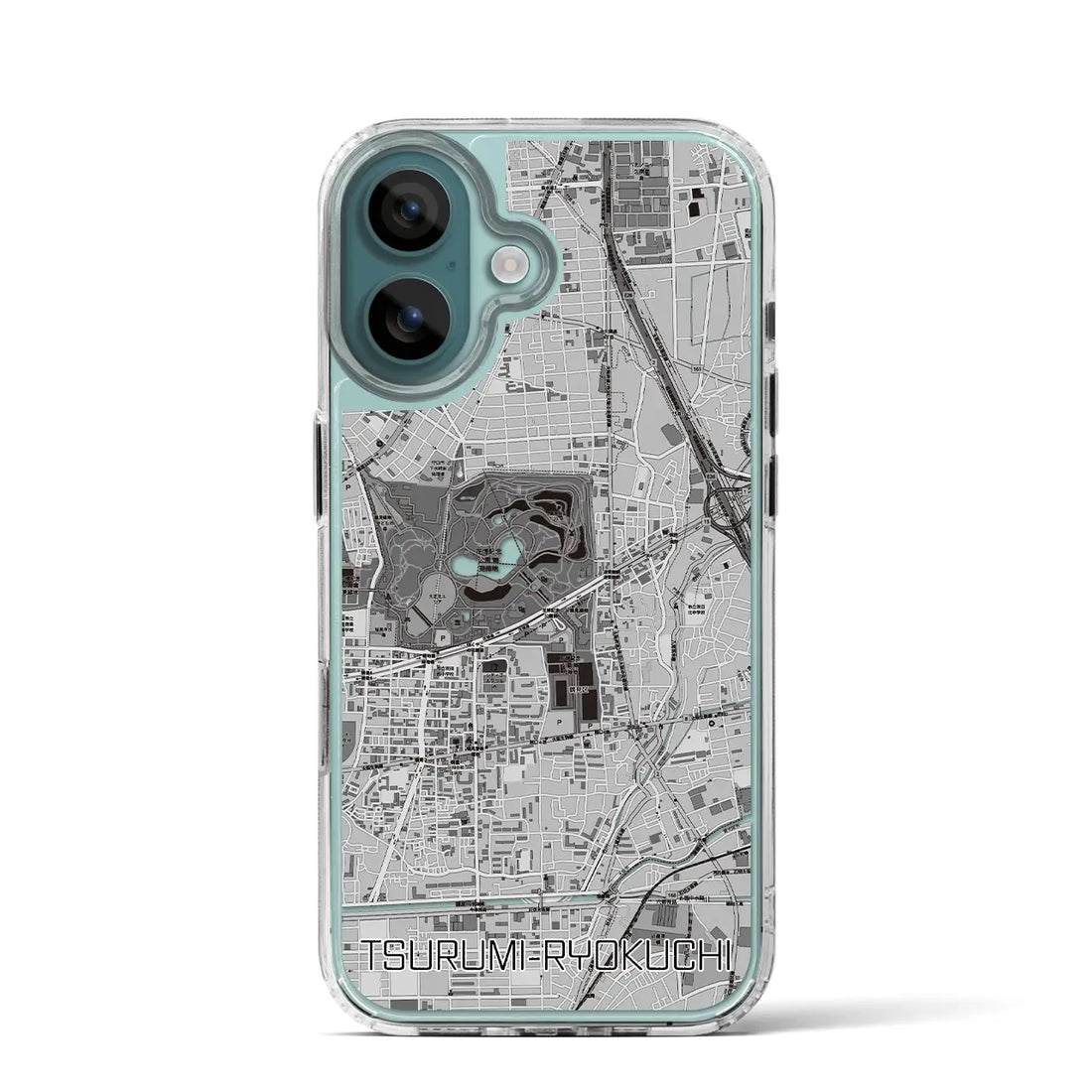 【鶴見緑地（大阪府）】地図柄iPhoneケース（MagSafeタイプ）モノトーン・iPhone 16 Pro 用